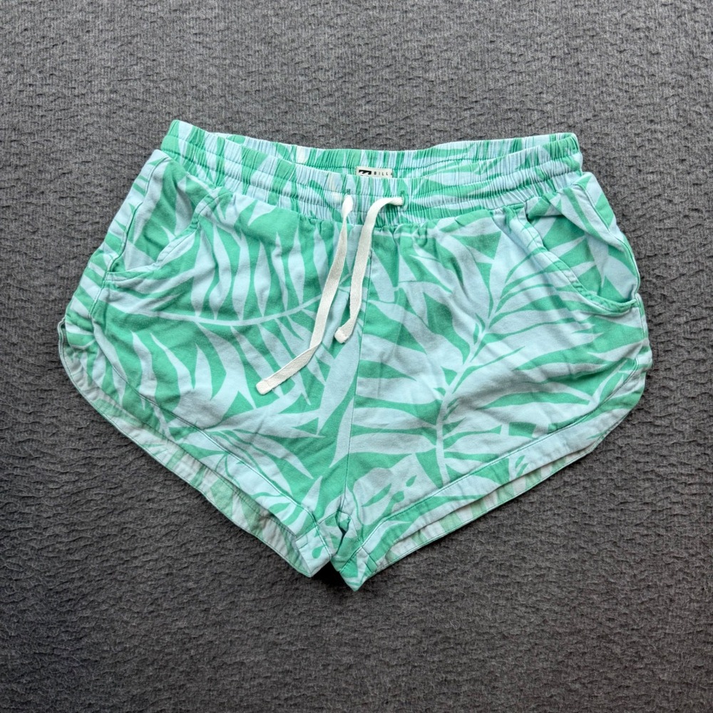 Billabong Tropical Leaf Print Shorts Womens Small Green Cotton Blend Drawstring